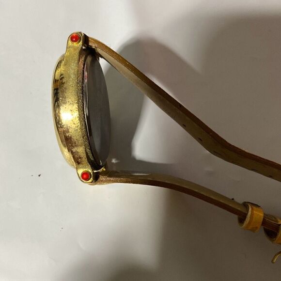 Futura Women's Gold Tone Floating Rhinestone Leather Band Quartz Watch OS - Picture 12 of 13